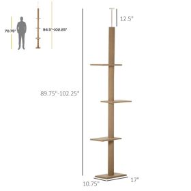 PawHut Floor-to-Ceiling Cat Tree Cat Climbing Tower With Sisal-Covered Scratching Posts Natural Cat Tree Activity Center For Kittens Cat Tower Fu (Option: Brown)